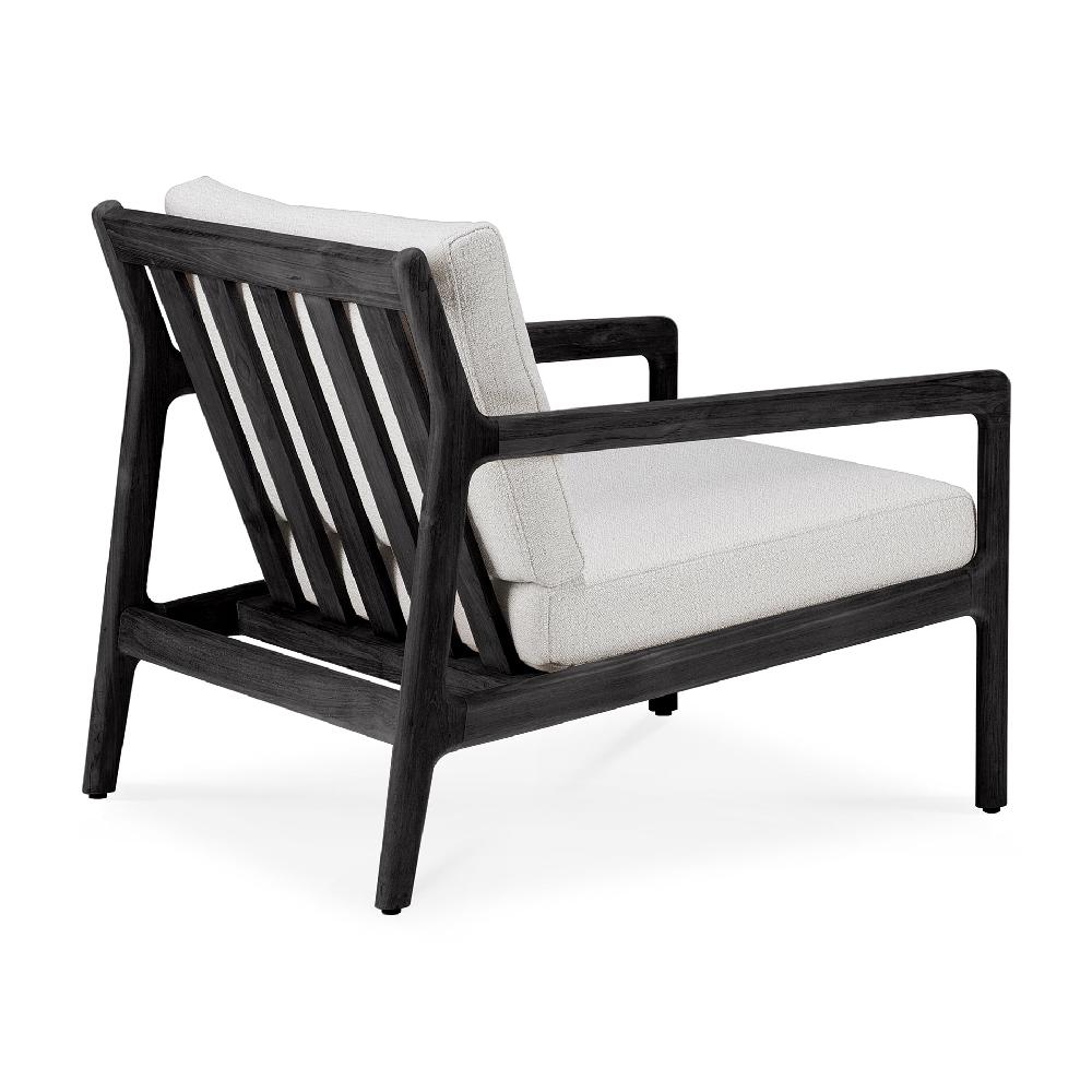 Be Home Jack Solid Black Teak Outdoor Lounge Chair Off White Fabric