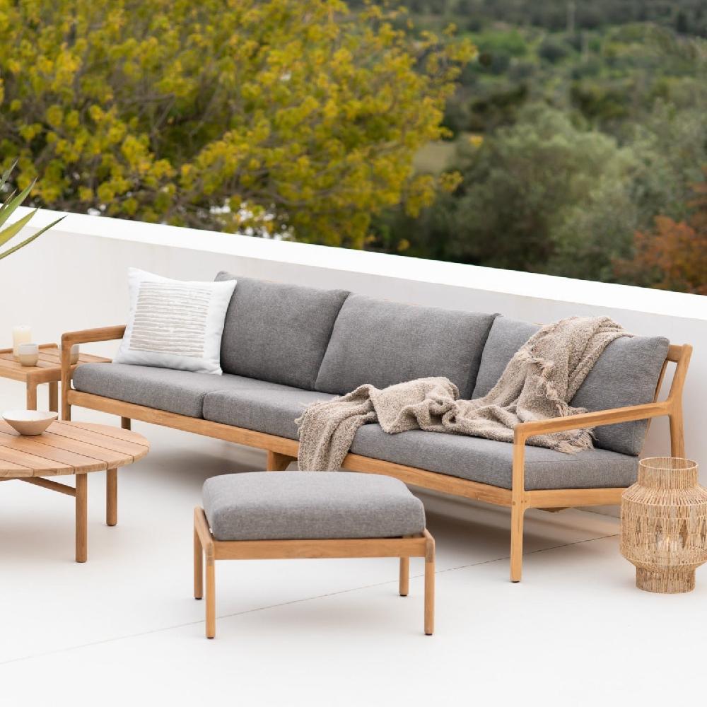 be home Jack Solid Teak Outdoor 3 Seater Sofa Mocha Fabric