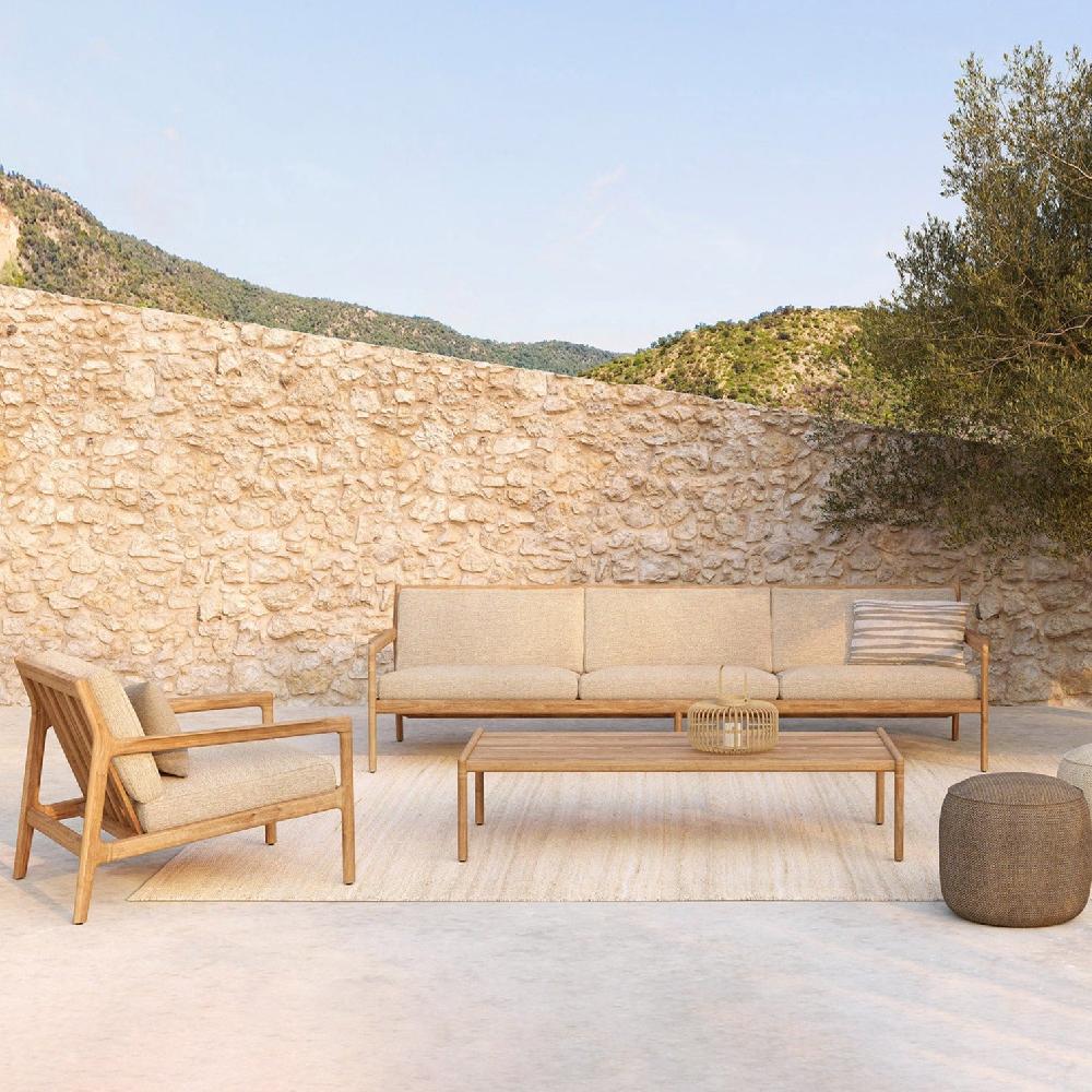 be home Jack Solid Teak Outdoor 3 Seater Sofa Natural Fabric