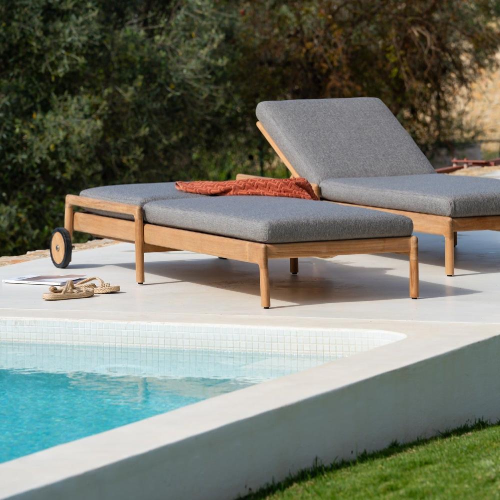 Be Home Jack Solid Teak Outdoor Adjustable Lounger Mocha Fabric