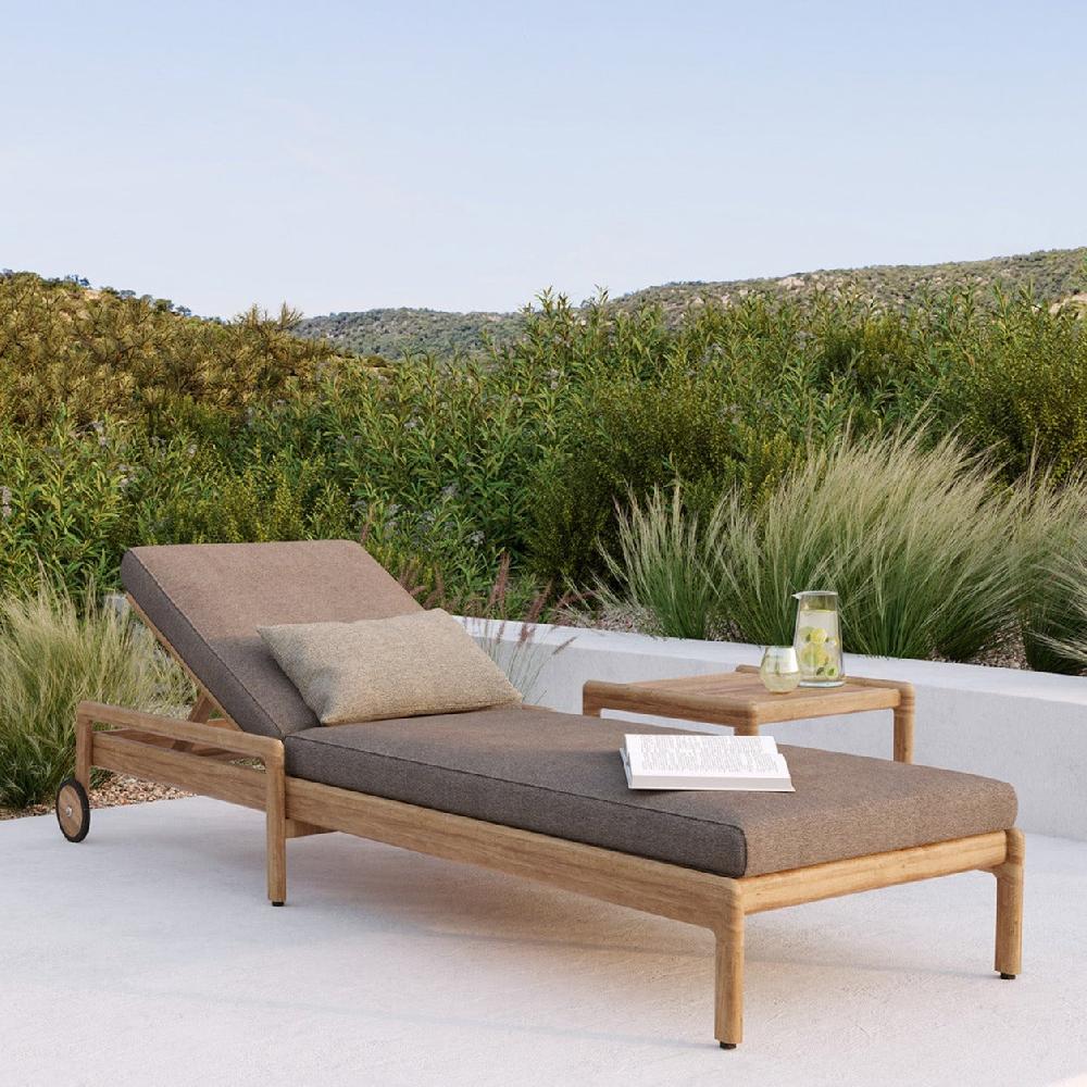 be home Jack Solid Teak Outdoor Adjustable Lounger Mocha Fabric