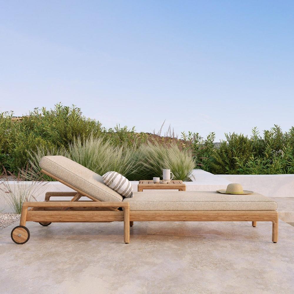 be home Jack Solid Teak Outdoor Adjustable Lounger Natural Fabric