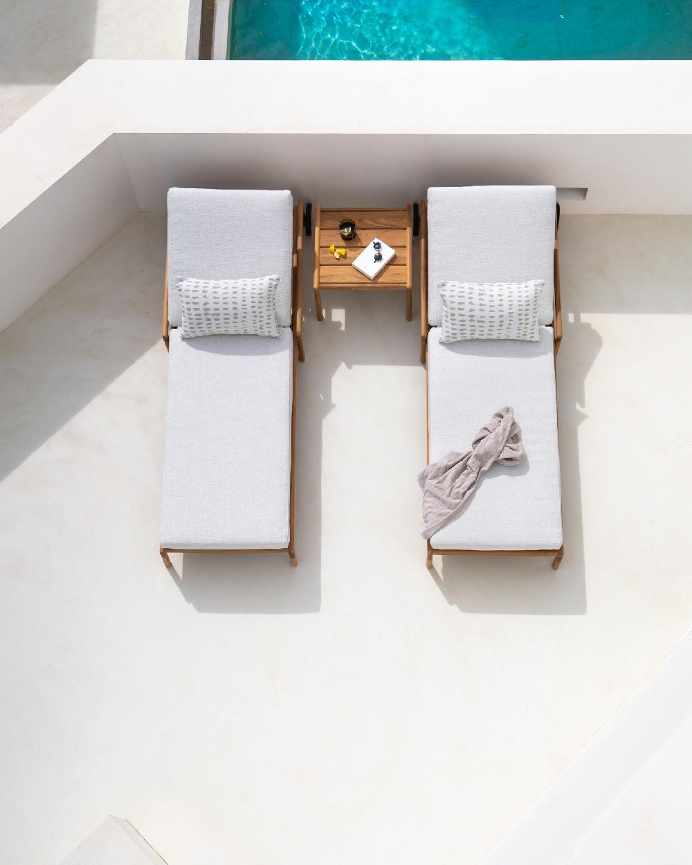 Be Home Jack Solid Teak Outdoor Adjustable Lounger Off White Fabric