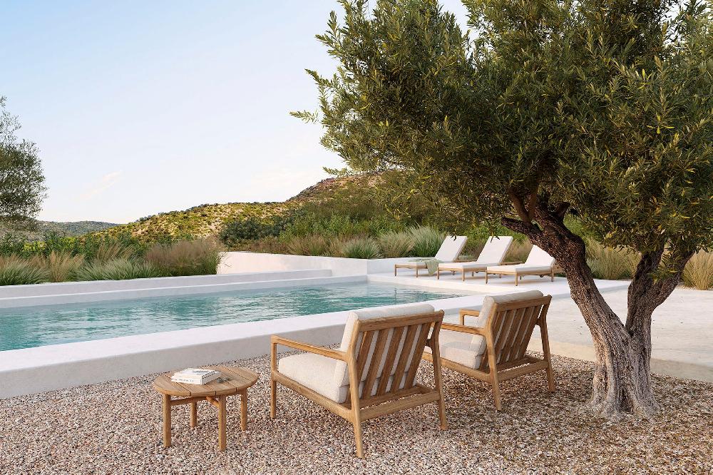 Be Home Jack Solid Teak Outdoor Adjustable Lounger Off White Fabric