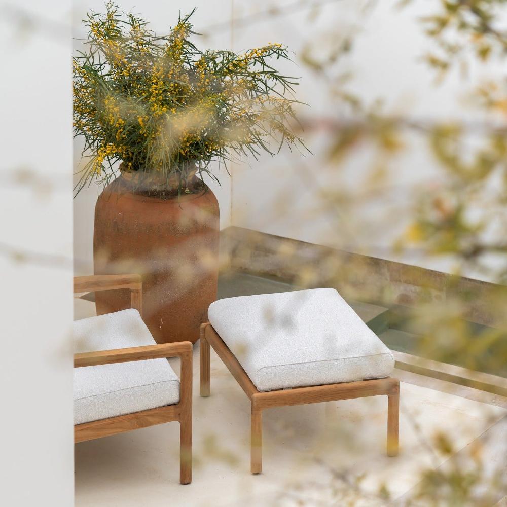 Be Home Jack Solid Teak Outdoor Footstool Off White