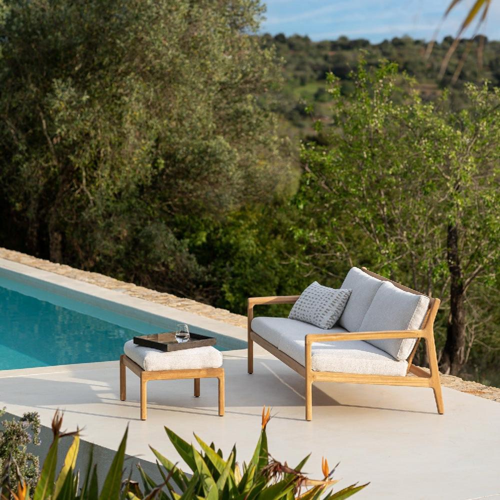 Be Home Jack Solid Teak Outdoor Footstool Off White