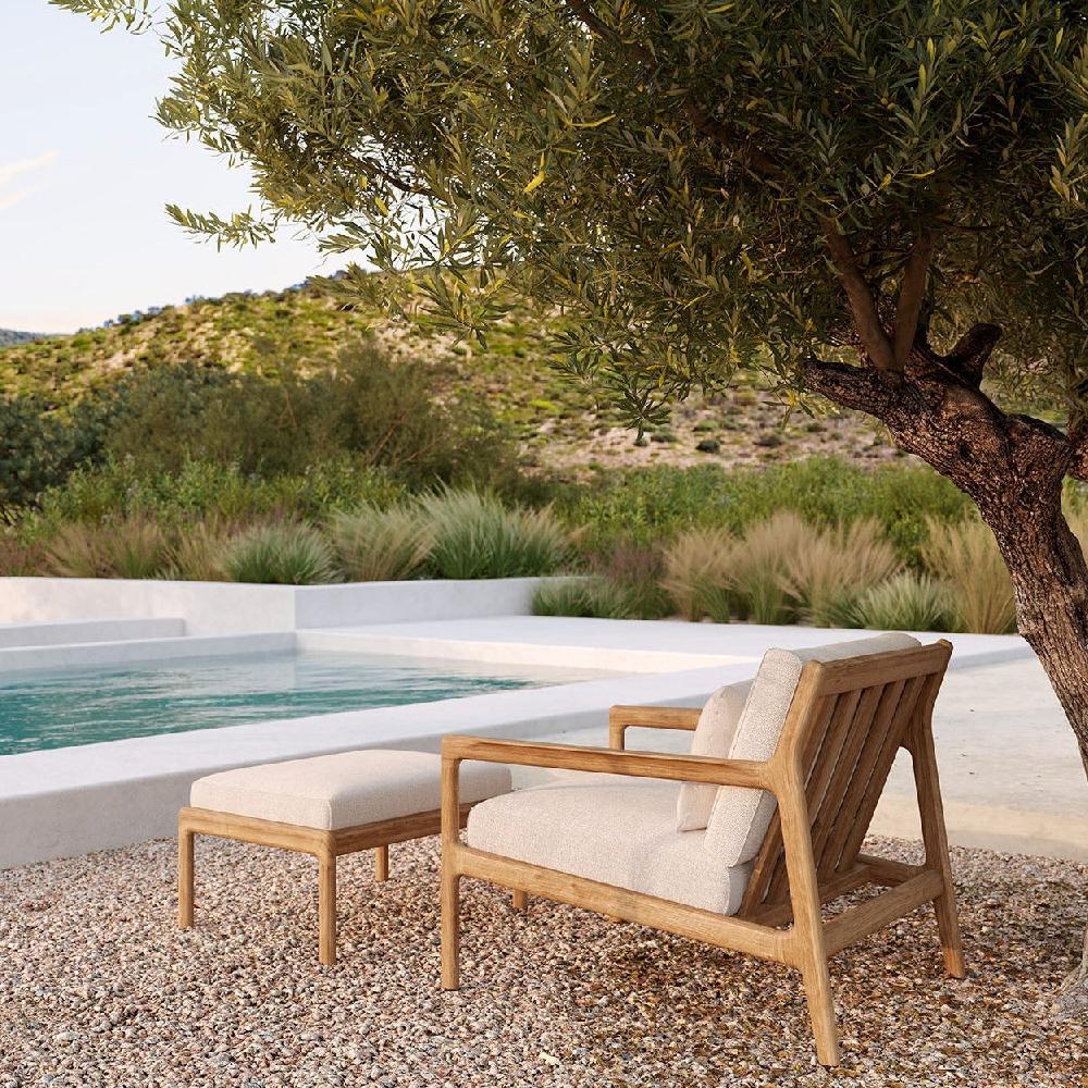 Be Home Jack Solid Teak Outdoor Footstool Off White