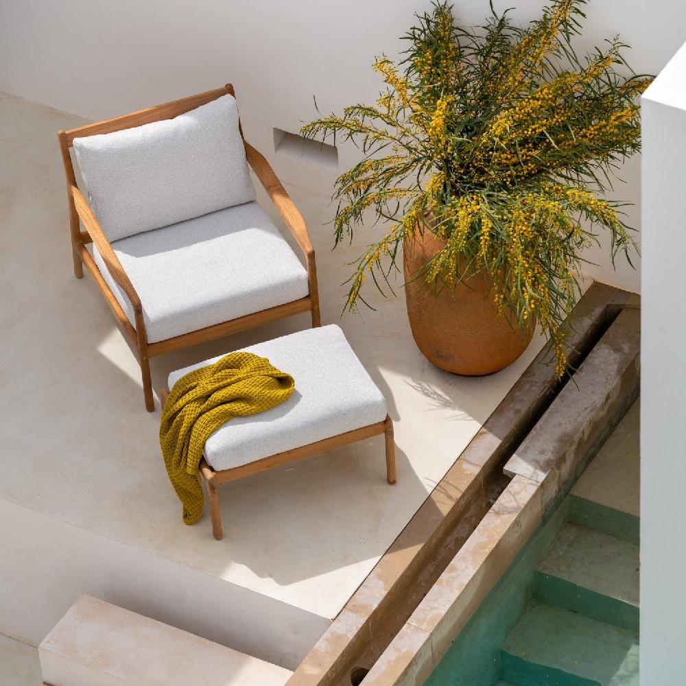 be home Jack Solid Teak Outdoor Footstool Off White