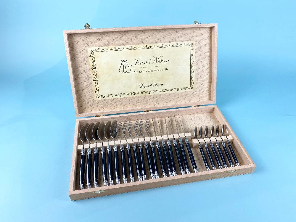 Be Home Laguiole 24 Piece Flatware Set Black In Wood Presentation Box