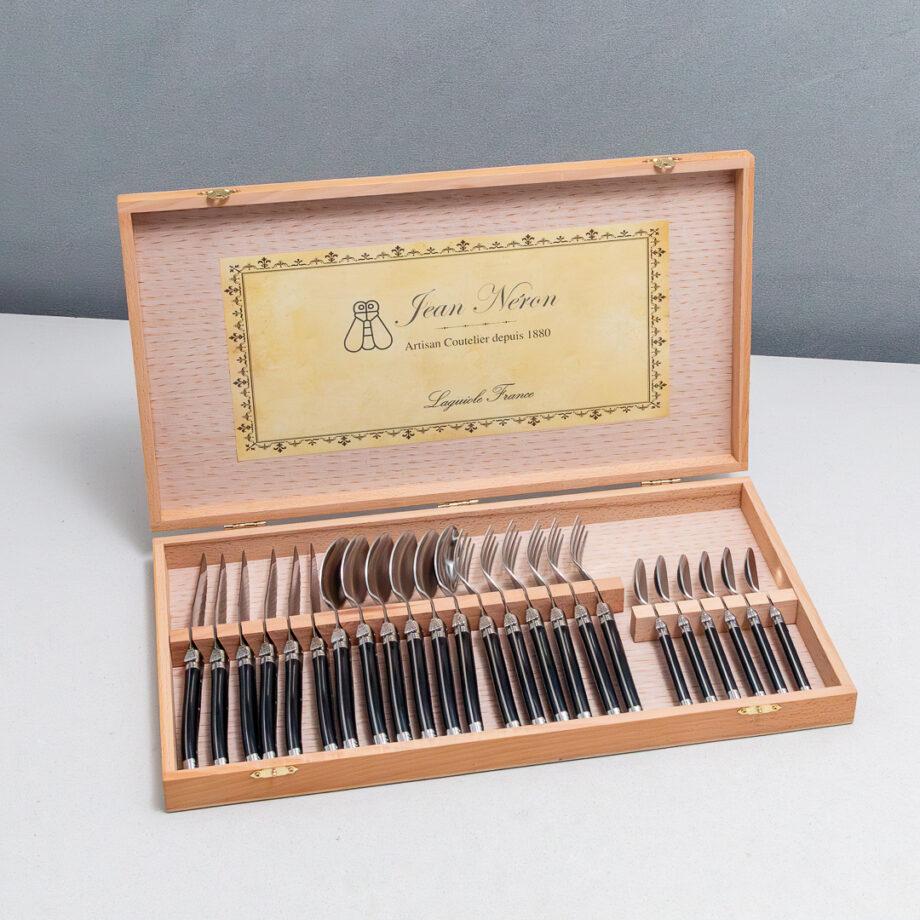 be home Laguiole 24 Piece Flatware Set Black in Wood Presentation Box