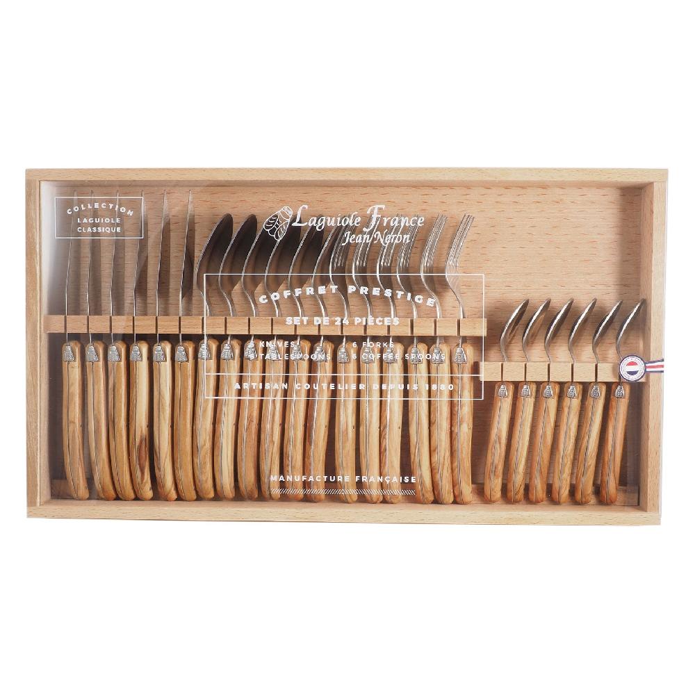 Be Home Laguiole 24 Piece Flatware Set Olivewood In Wood Box With Acrylic Lid