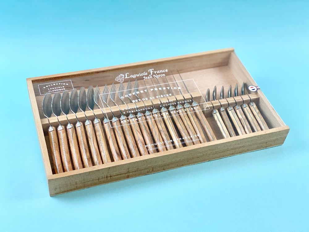 Be Home Laguiole 24 Piece Flatware Set Olivewood In Wood Box With Acrylic Lid