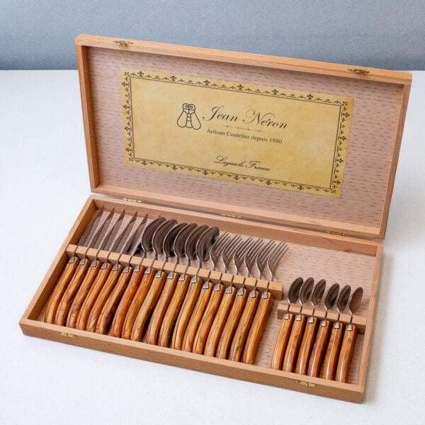 be home Laguiole 24 Piece Flatware Set Olivewood in Wood Presentation Box