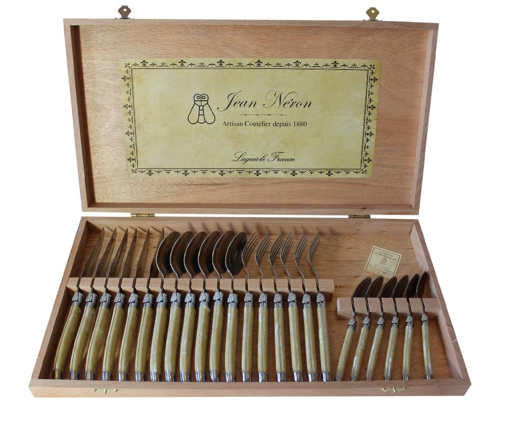 Be Home Laguiole 24 Piece Flatware Set Pale Horn In Wood Presentation Box
