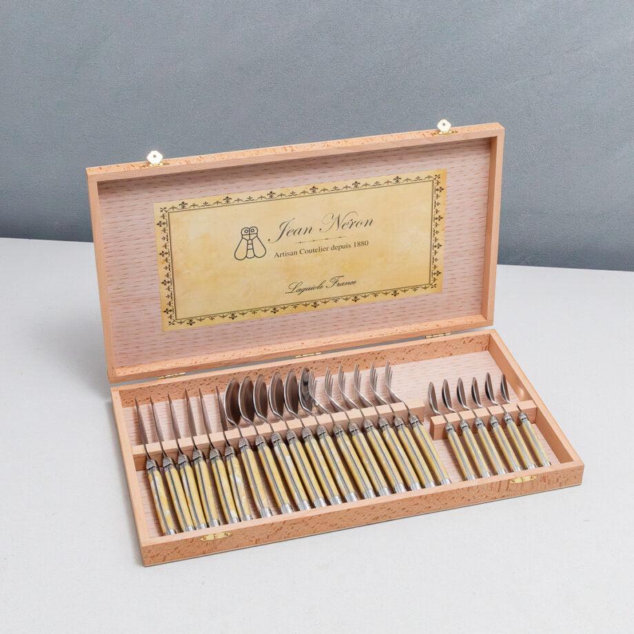 be home Laguiole 24 Piece Flatware Set Pale Horn in Wood Presentation Box