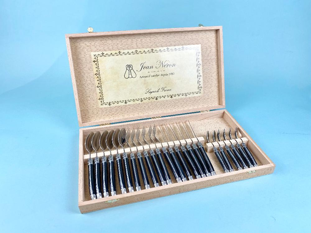 Be Home Laguiole 24 Piece Flatware Set Platine Black In Wood Presentation Box