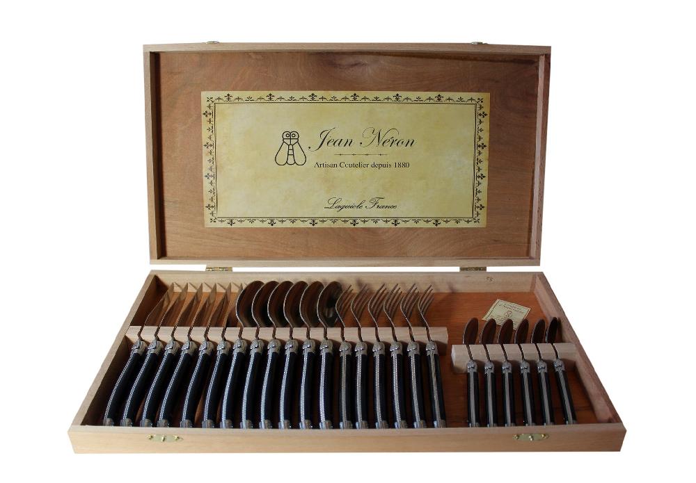 Be Home Laguiole 24 Piece Flatware Set Platine Black In Wood Presentation Box