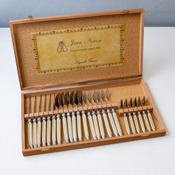 be home Laguiole 24 Piece Flatware Set Platine Ivory in Wood Presentation Box