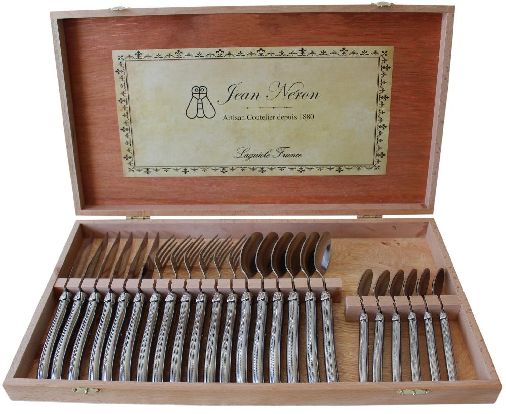 Be Home Laguiole 24 Piece Flatware Set Platine Stainless Steel In Wood Presentation Box