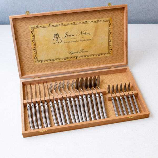 be home Laguiole 24 Piece Flatware Set Platine Stainless Steel in Wood Presentation Box