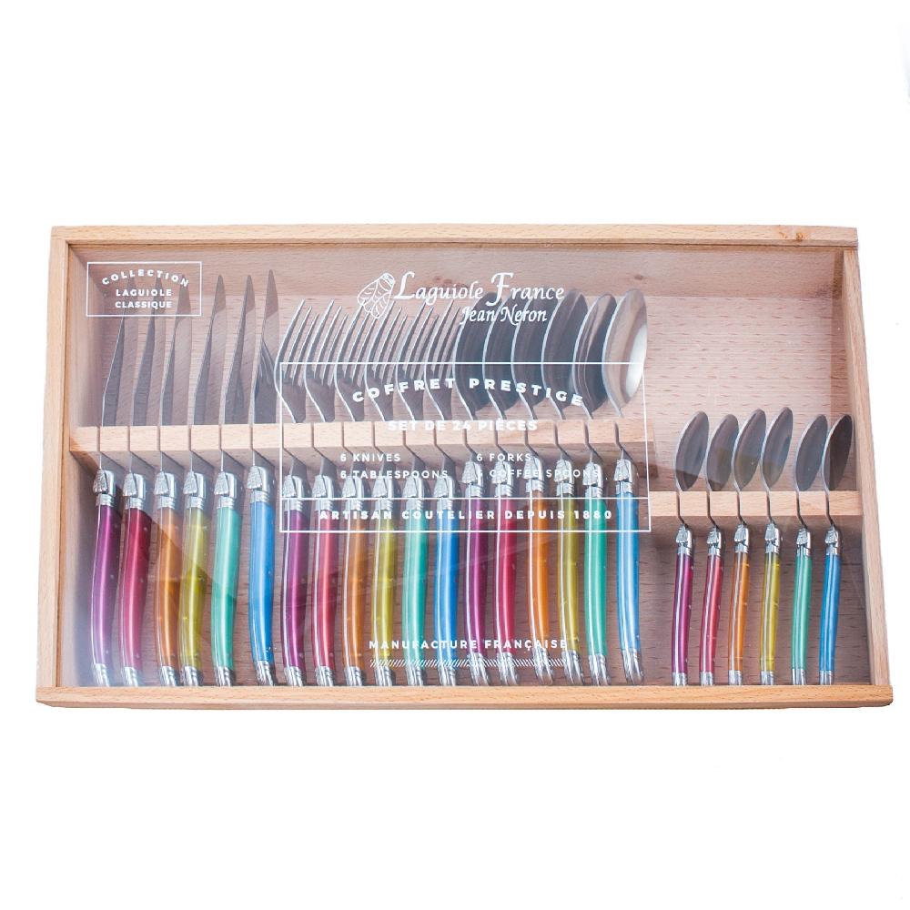 Be Home Laguiole 24 Piece Flatware Set Rainbow In Wood Box With Acrylic Lid