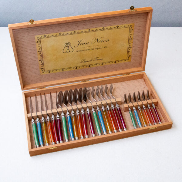 be home Laguiole 24 Piece Flatware Set Rainbow in Wood Presentation Box