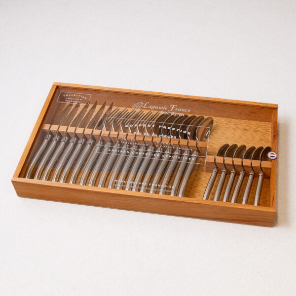 be home Laguiole 24 Piece Flatware Set Stainless Steel in Wood Box with Acrylic Lid