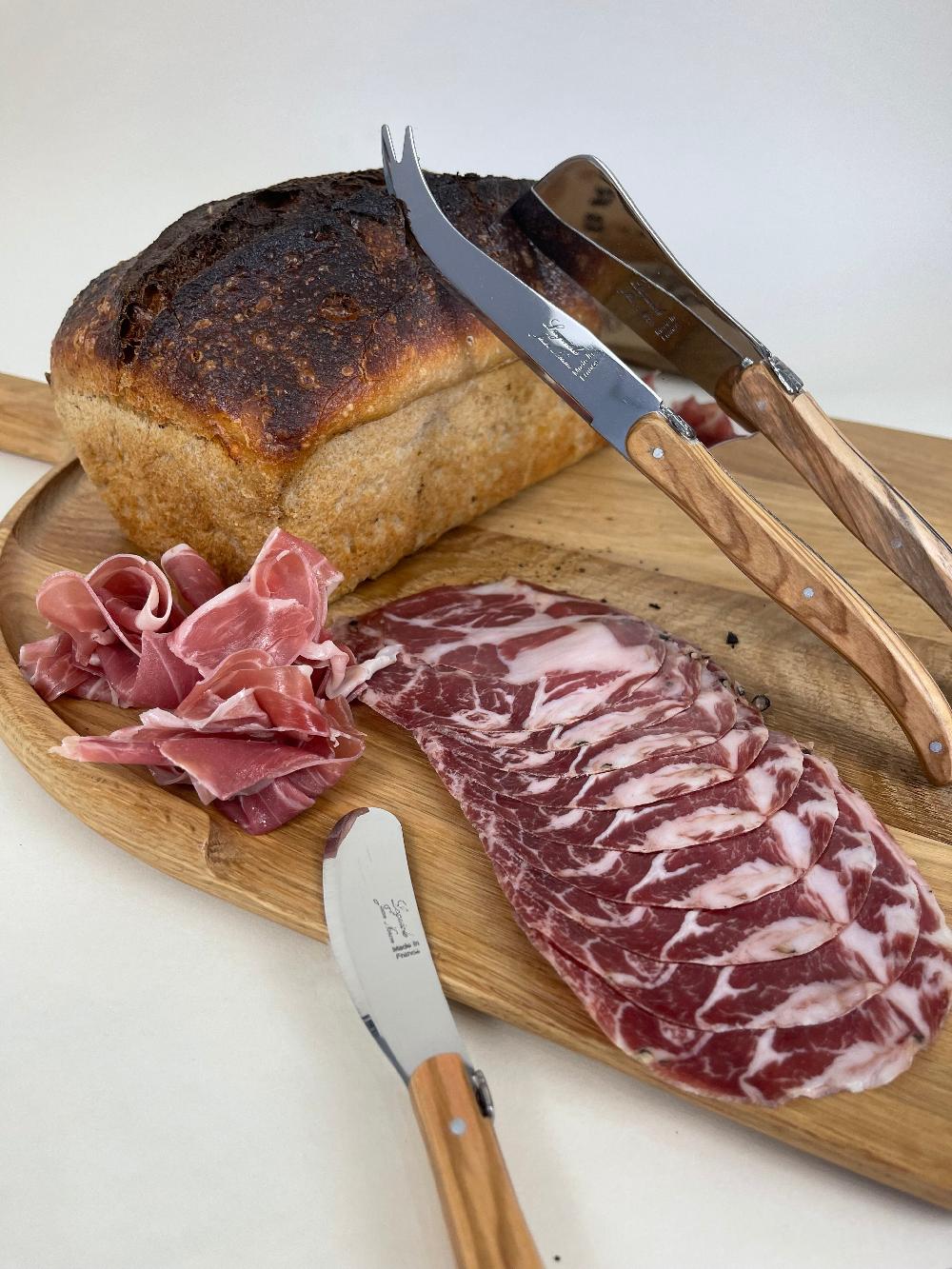 Be Home Laguiole 3 Piece Large Cheese Set Olive Wood In Wood Box With Acrylic Lid