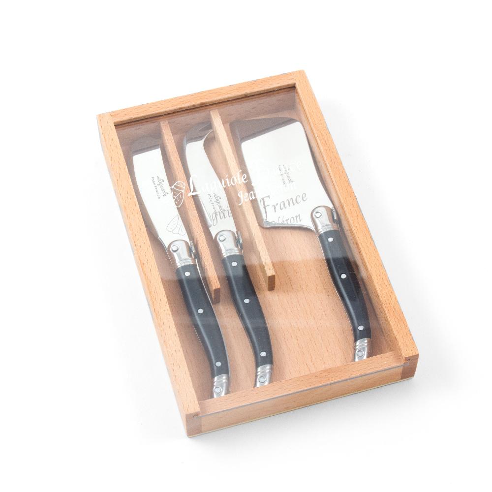 Be Home Laguiole 3 Piece Mini Cheese Utensil Set Black In Wood Box With Acrylic Lid