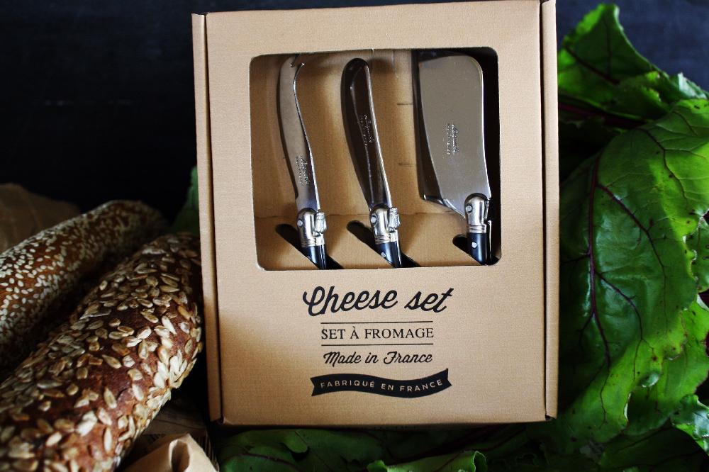 Be Home Laguiole 3 Piece Mini Cheese Utensil Set Black Marble In Kraft Paper Box