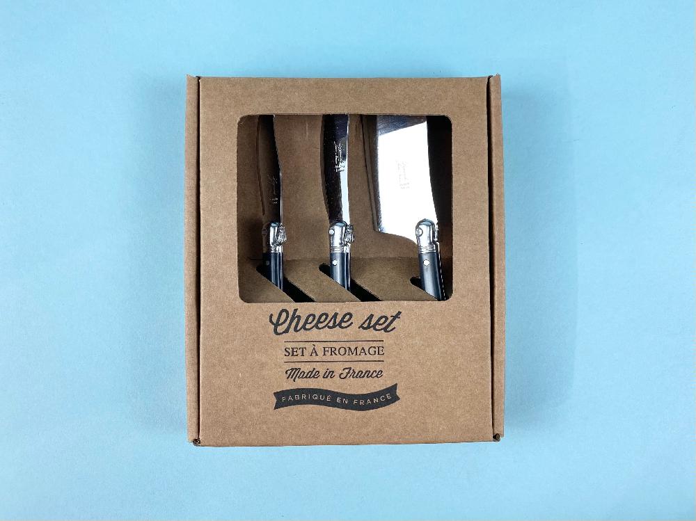 Be Home Laguiole 3 Piece Mini Cheese Utensil Set Black Marble In Kraft Paper Box