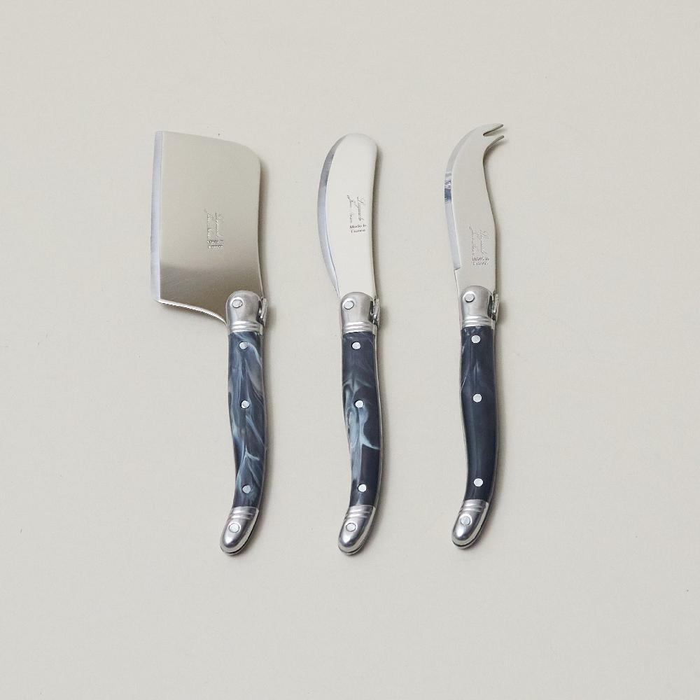 be home Laguiole 3 Piece Mini Cheese Utensil Set Black Marble in Kraft Paper Box