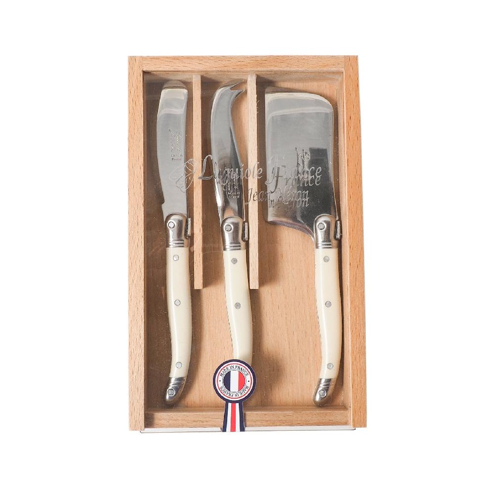 Be Home Laguiole 3 Piece Mini Cheese Utensil Set Ivory In Wood Box With Acrylic Lid