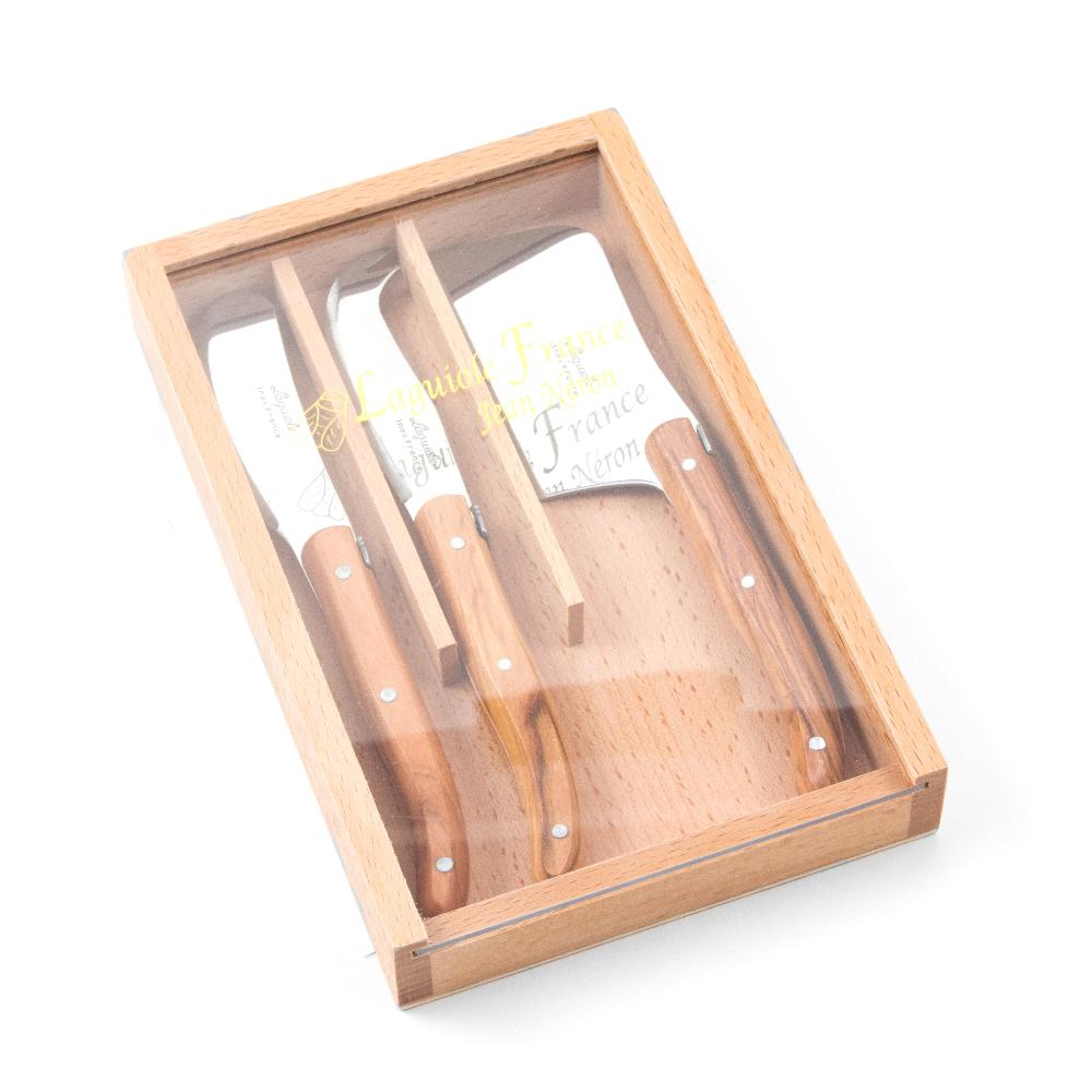 Be Home Laguiole 3 Piece Mini Cheese Utensil Set Olivewood In Wood Box With Acrylic Lid