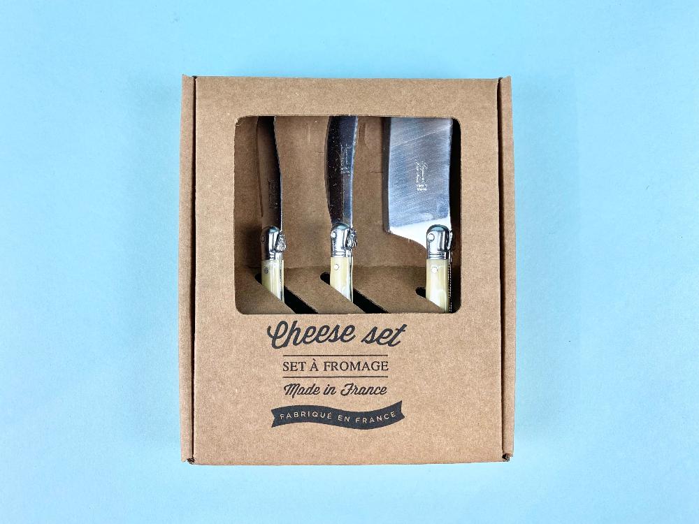 Be Home Laguiole 3 Piece Mini Cheese Utensil Set Pale Horn In Kraft Paper Box