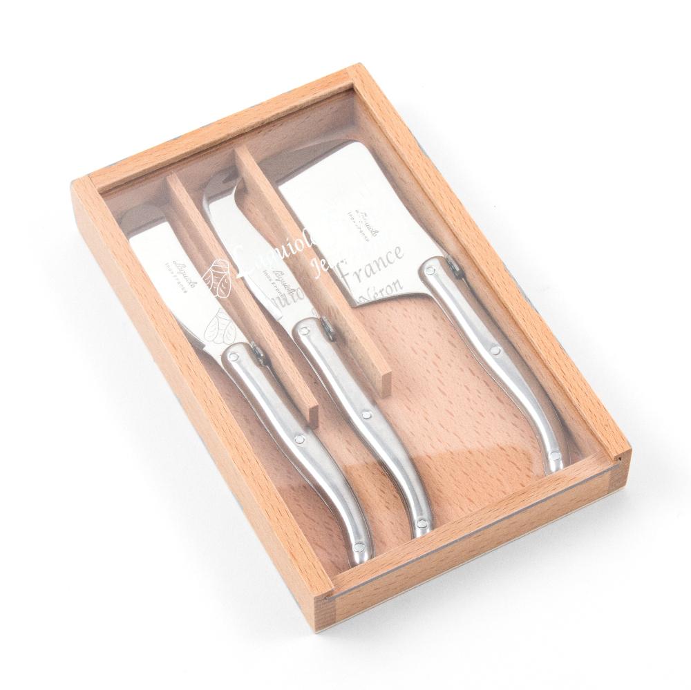 Be Home Laguiole 3 Piece Mini Cheese Utensil Set Stainless Steel In Wood Box With Acrylic Lid