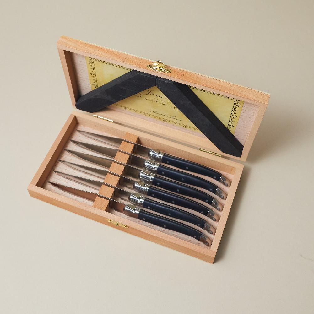 be home Laguiole 6 Piece Steak Knife Set Black in Wood Presentation Box