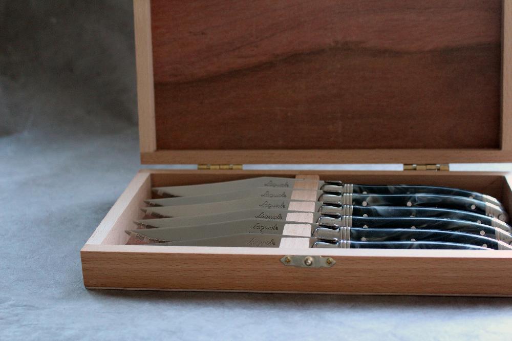 Be Home Laguiole 6 Piece Steak Knife Set Black Marble In Wood Presentation Box
