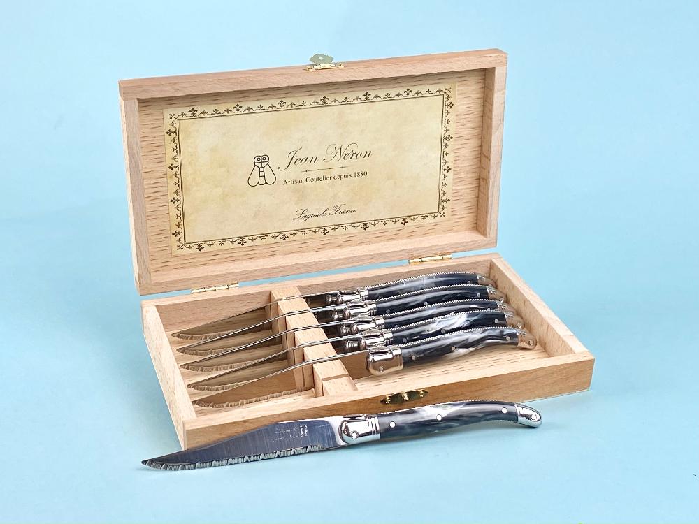 Be Home Laguiole 6 Piece Steak Knife Set Black Marble In Wood Presentation Box