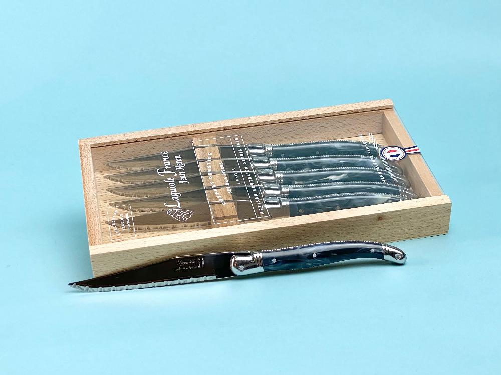 Be Home Laguiole 6 Piece Steak Knife Set Black Marble In Wood Box With Acrylic Lid