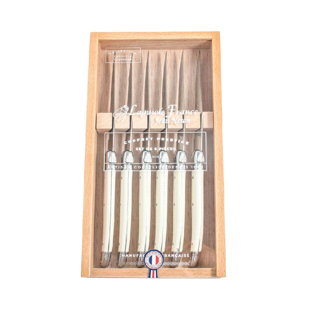 Be Home Laguiole 6 Piece Steak Knife Set Ivory In Wood Box With Acrylic Lid