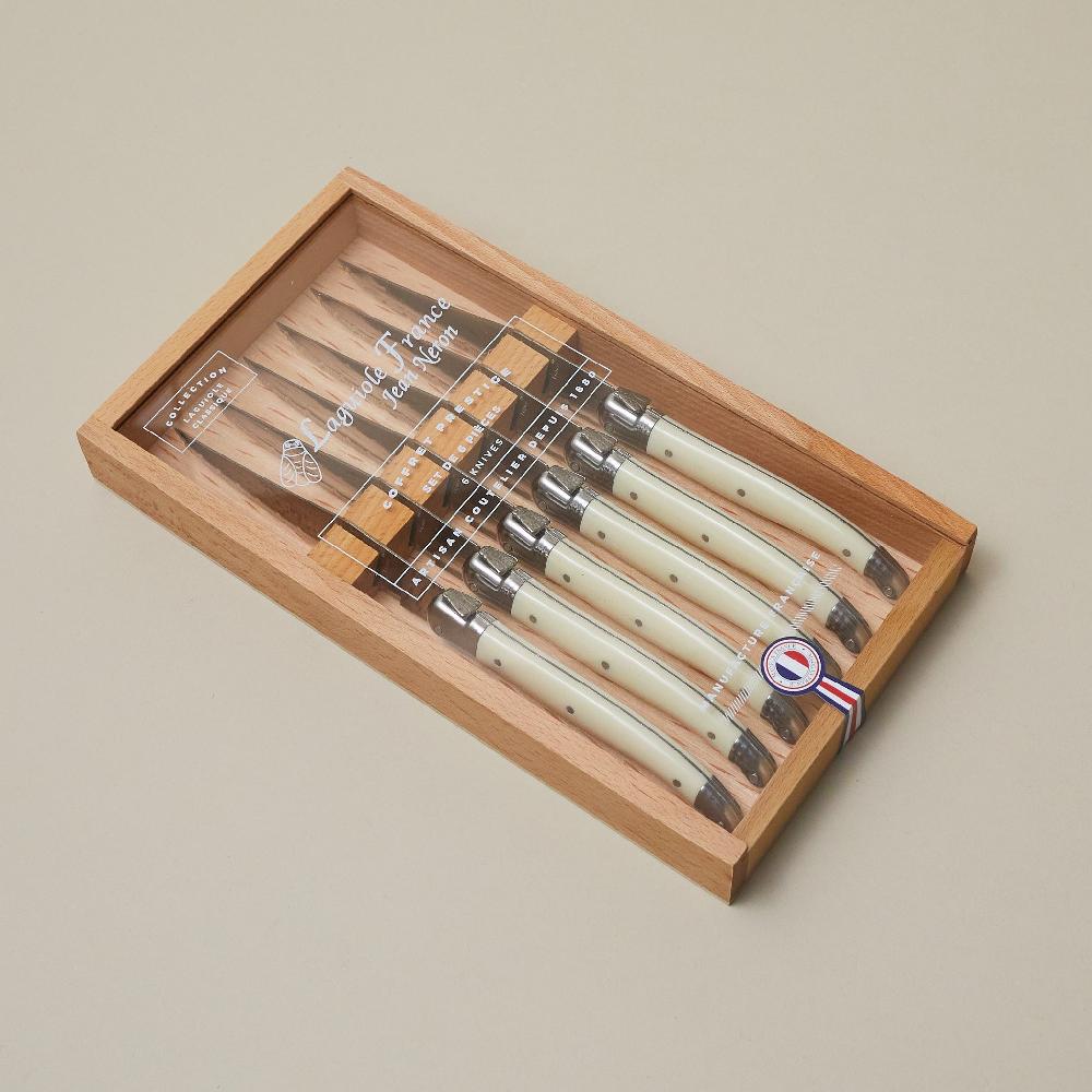 be home Laguiole 6 Piece Steak Knife Set Ivory in Wood Box with Acrylic Lid