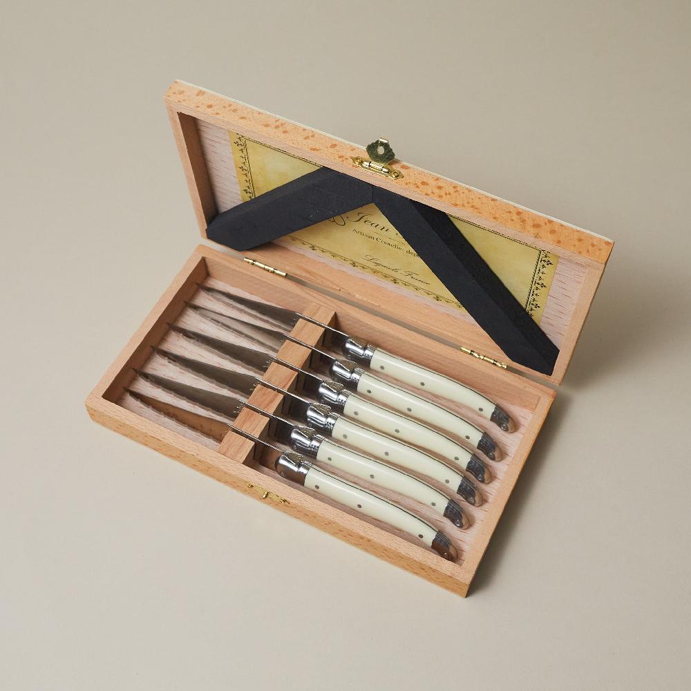 be home Laguiole 6 Piece Steak Knife Set Ivory in Wood Presentation Box