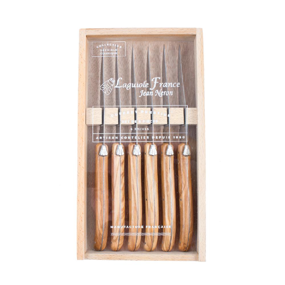 Be Home Laguiole 6 Piece Steak Knife Set Olivewood In Wood Box With Acrylic Lid