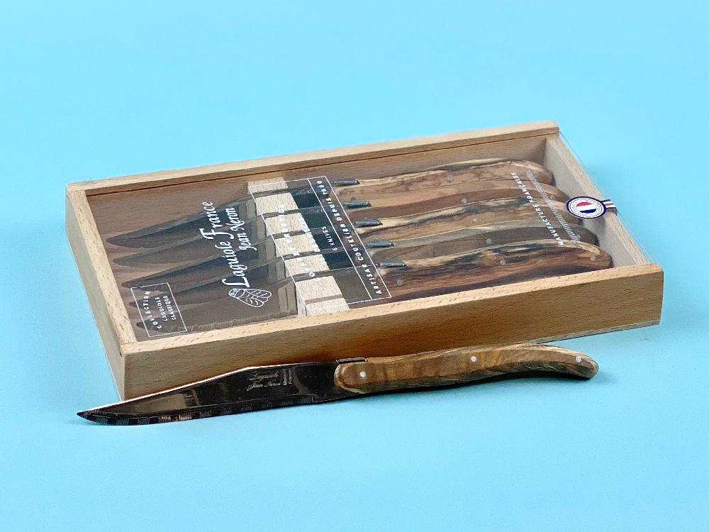 Be Home Laguiole 6 Piece Steak Knife Set Olivewood In Wood Box With Acrylic Lid