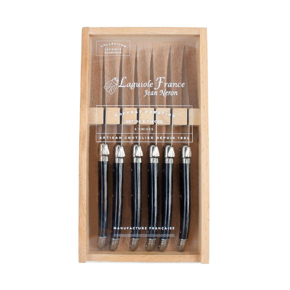 Be Home Laguiole 6 Piece Steak Knife Set Platine Black In Wood Box With Acrylic Lid