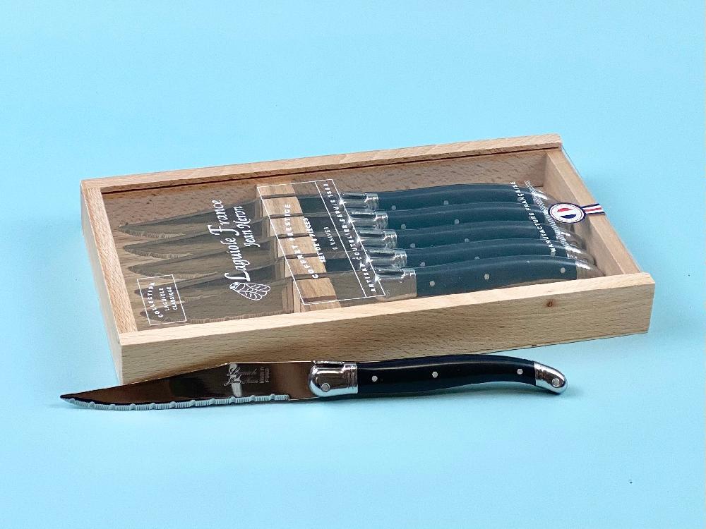 Be Home Laguiole 6 Piece Steak Knife Set Platine Black In Wood Box With Acrylic Lid