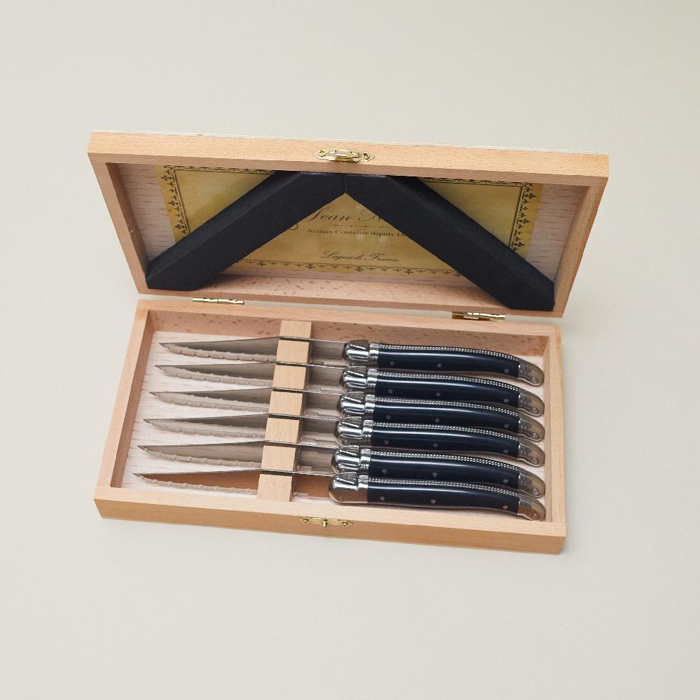 be home Laguiole 6 Piece Steak Knife Set Platine Black in Wood Presentation Box
