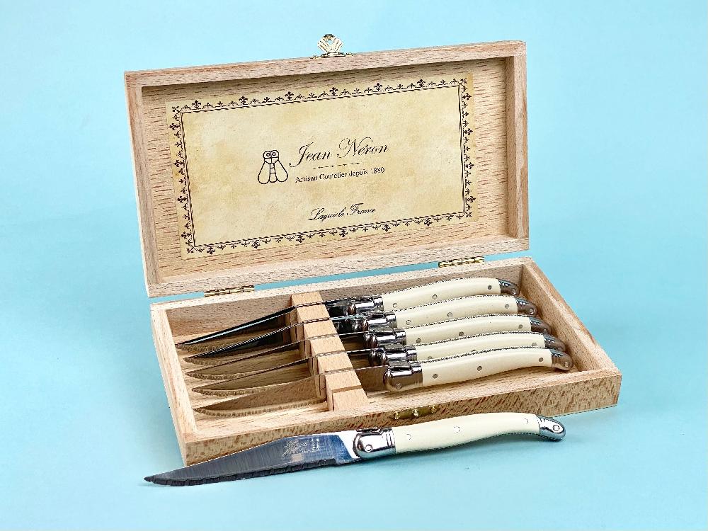 Be Home Laguiole 6 Piece Steak Knife Set Platine Ivory In Wood Presentation Box