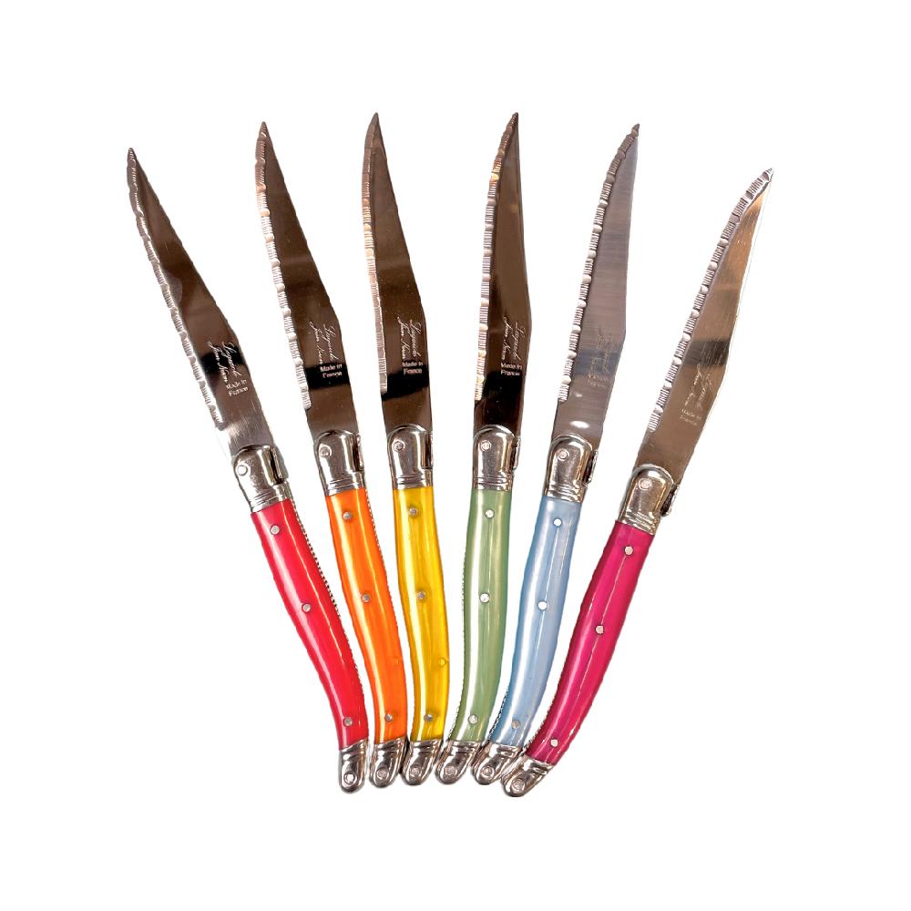 Be Home Laguiole 6 Piece Steak Knife Set Platine Rainbow In Wood Presenation Box
